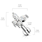 Cherry Diva Flat Back Stud 16 Gauge Internally Threaded Flat Back Crystal Butterfly Stud