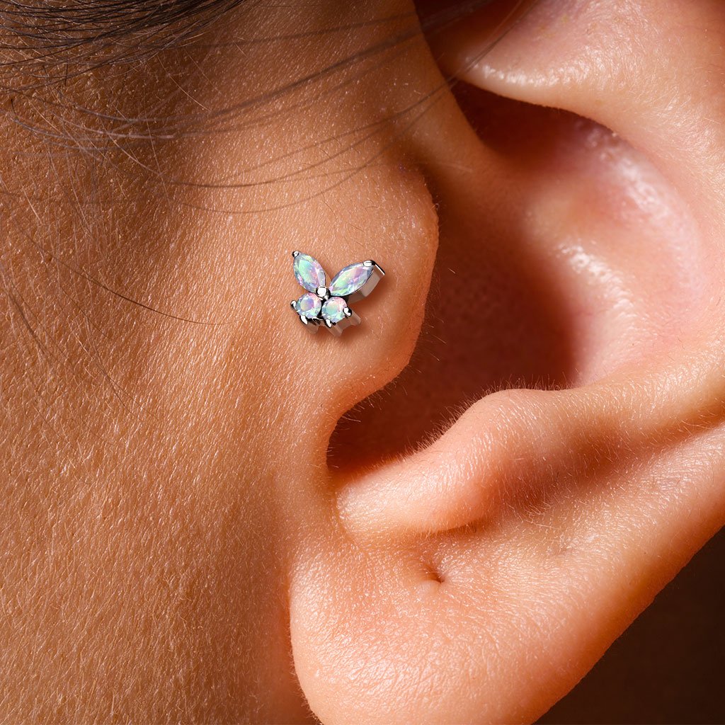 Cherry Diva Flat Back Stud 16 Gauge Internally Threaded Flat Back Crystal Butterfly Stud