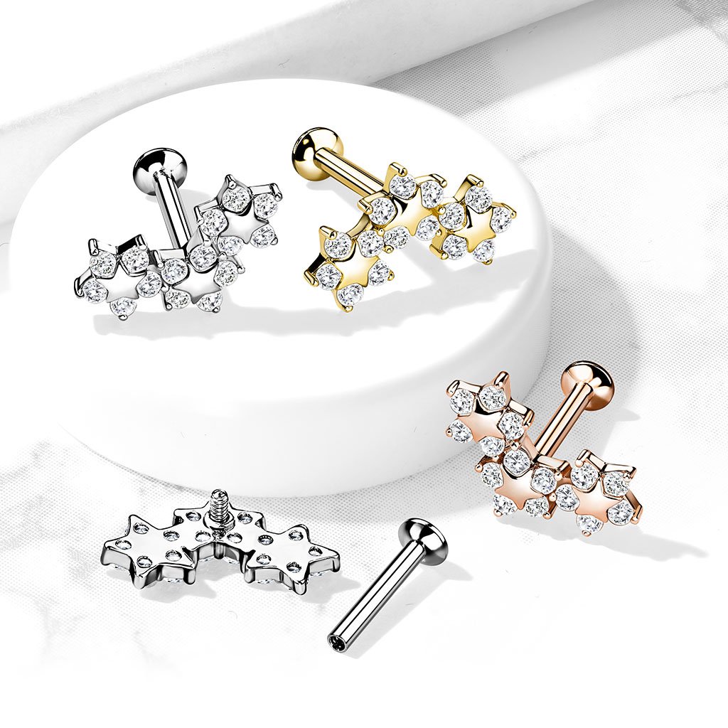 Cherry Diva Flat Back Stud 16 Gauge Internally Threaded Flat Back Crystal Star Stud