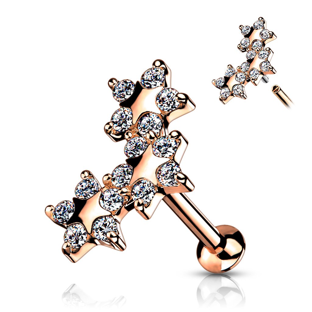 Cherry Diva Flat Back Stud ROSE GOLD 16 Gauge Internally Threaded Flat Back Crystal Star Stud