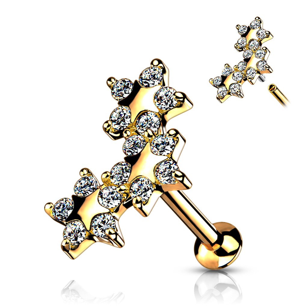 Cherry Diva Flat Back Stud GOLD 16 Gauge Internally Threaded Flat Back Crystal Star Stud
