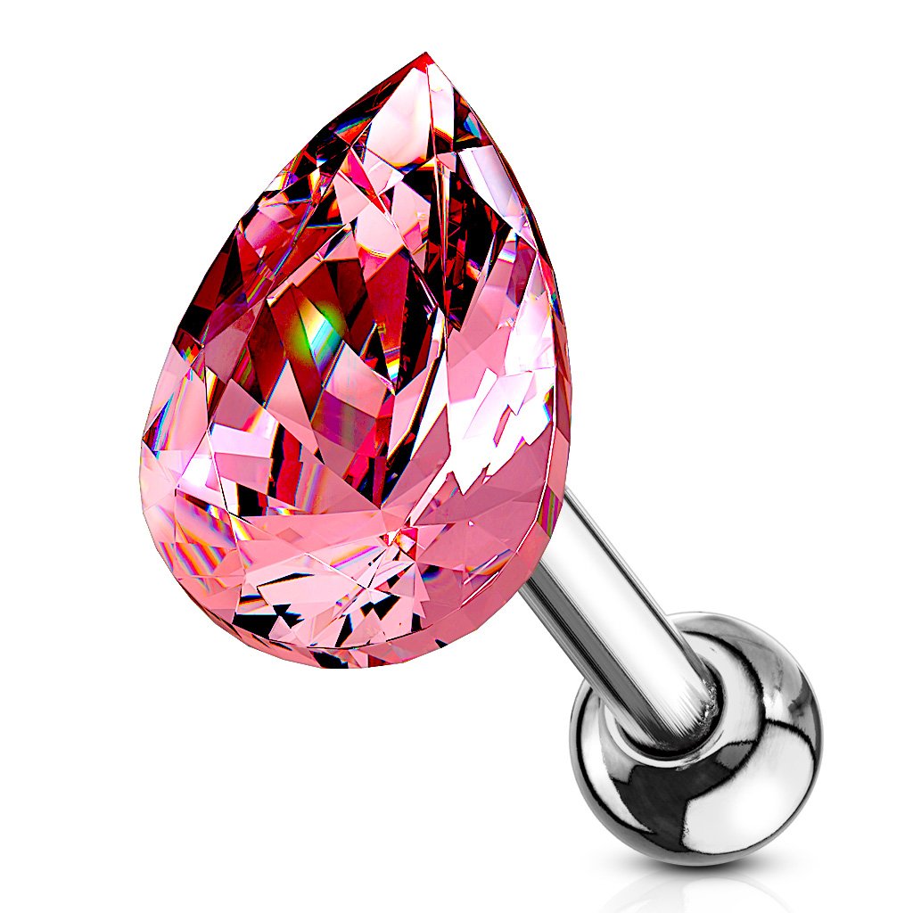 16 Gauge Crystal Teardrop Cartilage / Tragus Barbell Stud
