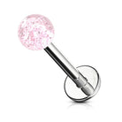 Cherry Diva Flat Back Stud PINK 16 Gauge Glitter Ball Flat Back Cartilage / Labret Stud