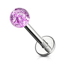 Cherry Diva Flat Back Stud PURPLE 16 Gauge Glitter Ball Flat Back Cartilage / Labret Stud