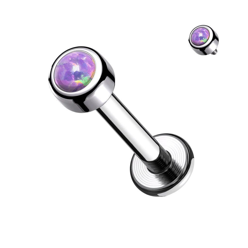 Cherry Diva Flat Back Stud Purple Opal 16 Gauge Opal Topped Titanium Internally Threaded Stud