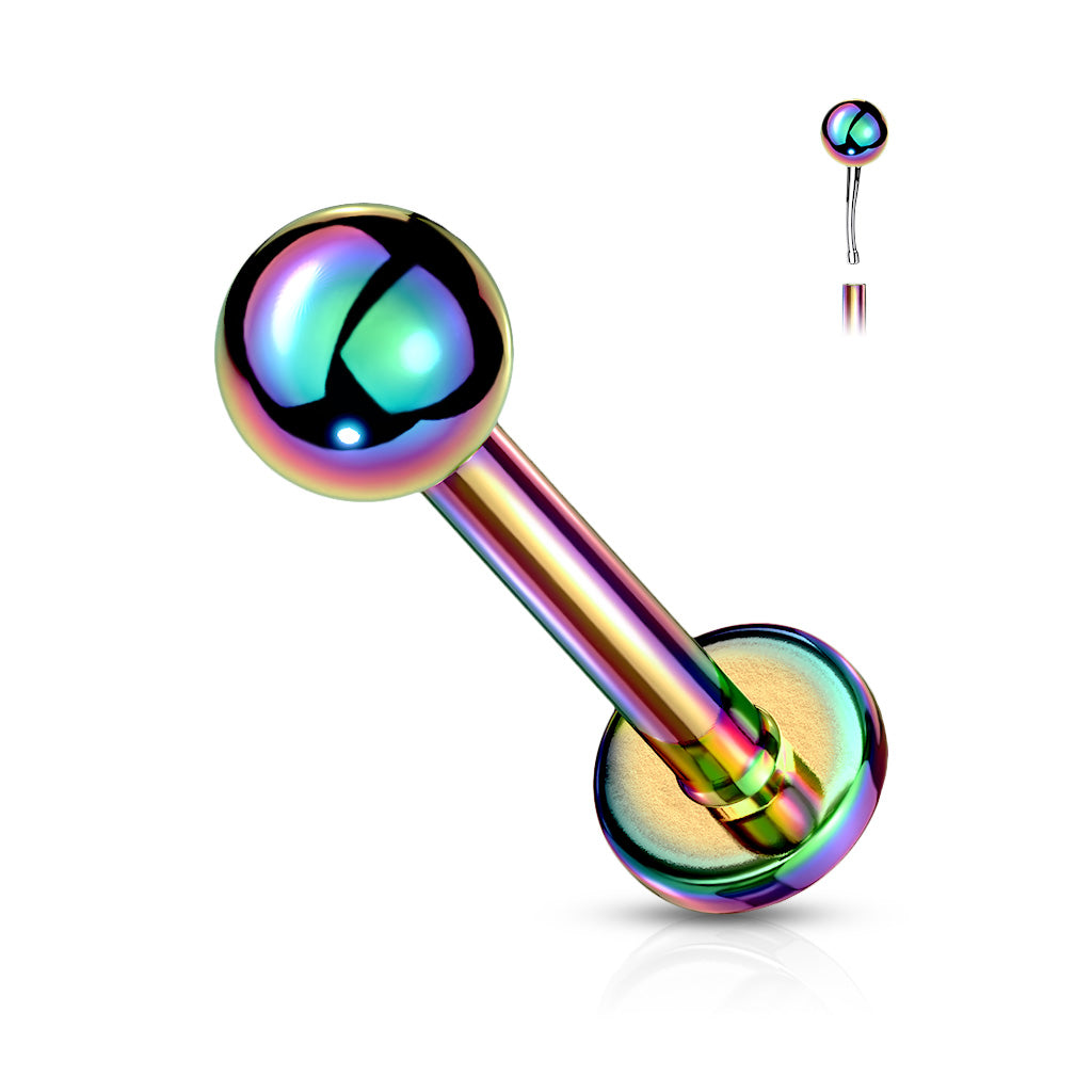 Cherry Diva Stud RAINBOW 18 Gauge Push Fit Flat Back Ball Top Labret / Monroe Stud