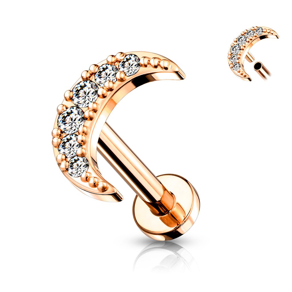 Cherry Diva Flat Back Stud ROSE GOLD 16 Gauge Internally Threaded Flat Back Crystal Moon Stud