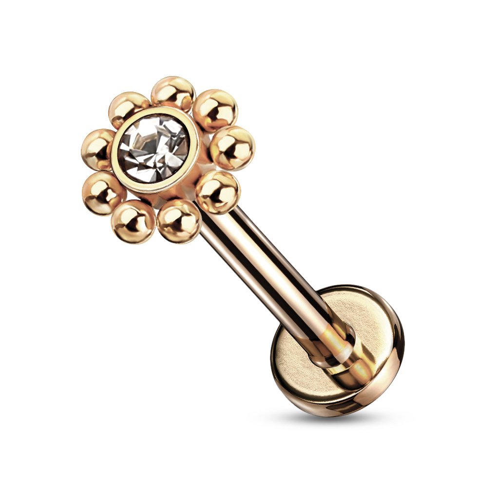 Cherry Diva Flat Back Stud ROSE GOLD 16 Gauge Internally Threaded Flat Back Crystal Flower Stud