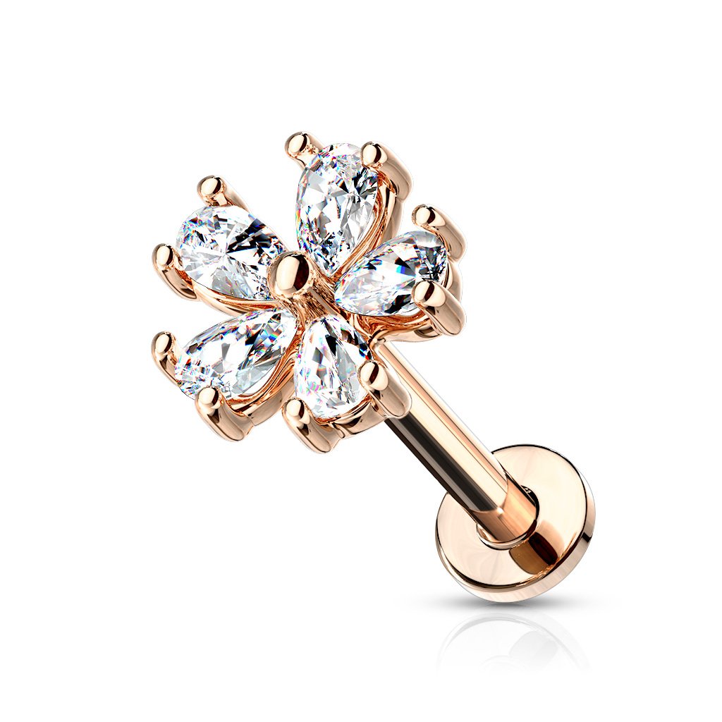 Cherry Diva Flat Back Stud Rose Gold 16 Gauge Flat Back Internally Threaded 5 Petal Flower Stud
