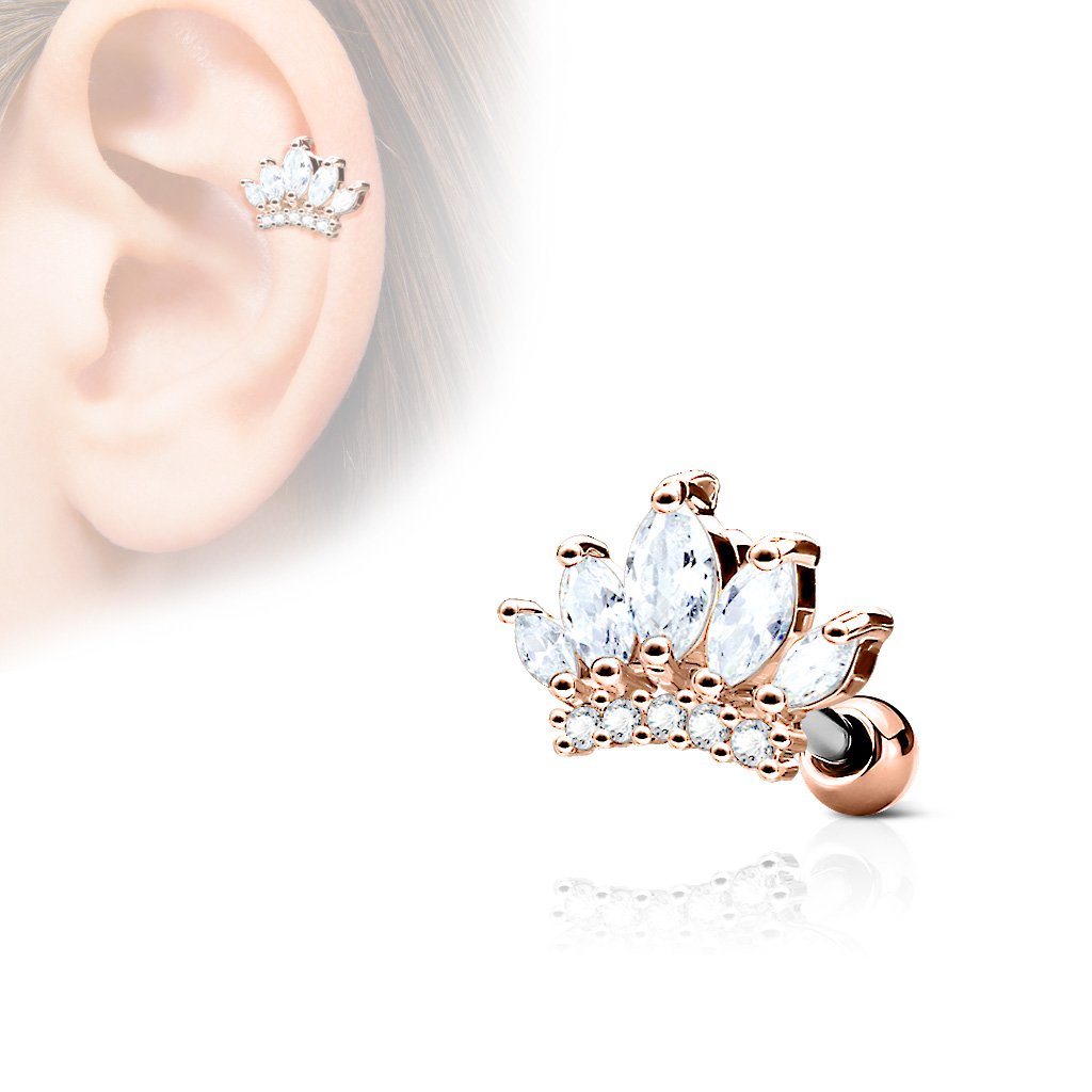 Cherry Diva Stud Rose Gold 16 Gauge Surgical Steel Crystal Tiara Stud
