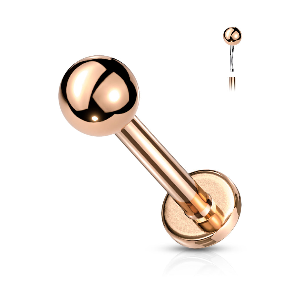 Cherry Diva Stud ROSE GOLD 18 Gauge Push Fit Flat Back Ball Top Labret / Monroe Stud