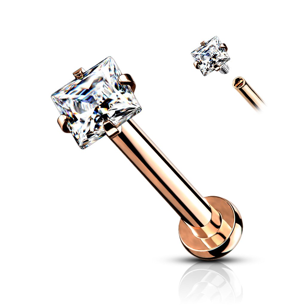 Prong Set Crystal Square Cartilage / Tragus Barbell Stud