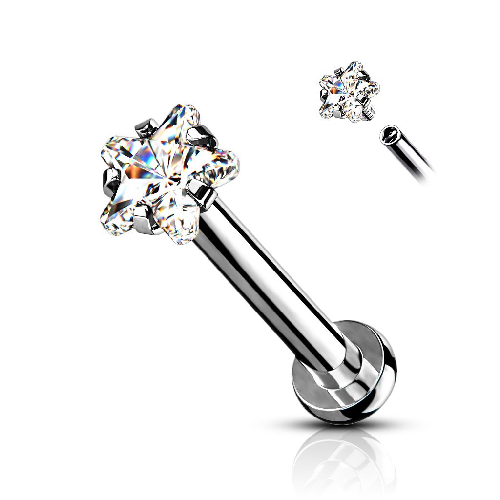 Cherry Diva Flat Back Stud Silver 16 Gauge Crystal Star Top Internally Threaded Stud