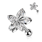 Cherry Diva Stud Silver 16 Gauge Five Petal Crystal  Marquise Flower Cartilage / Tragus Stud