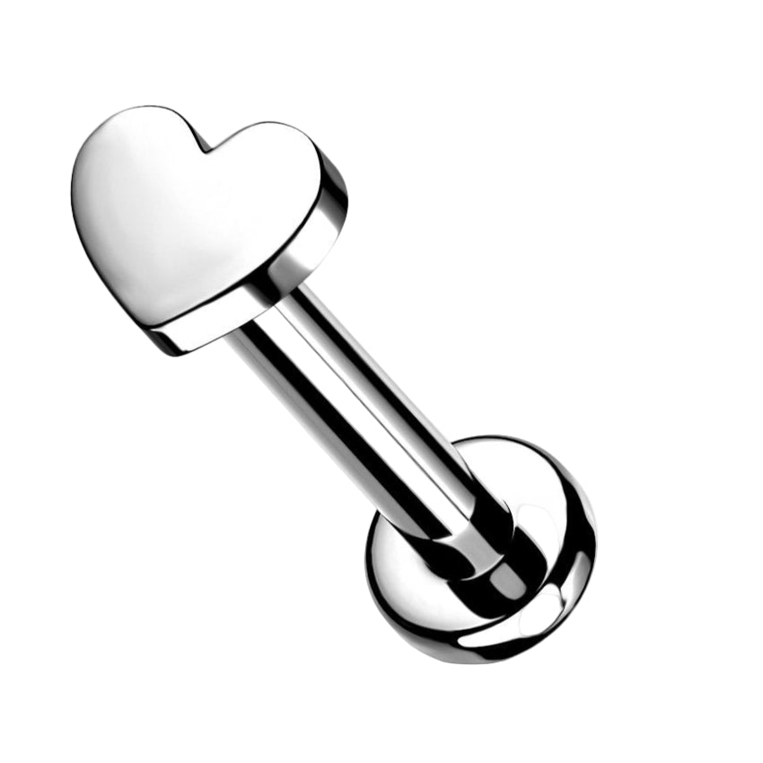 Cherry Diva Flat Back Stud SILVER - 6MM 16 Gauge Titanium Internally Threaded Heart Flat Back Stud