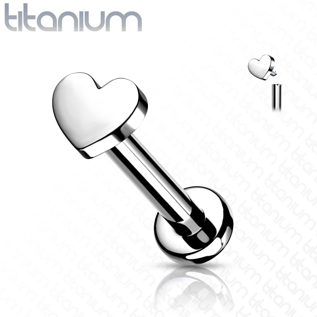 Implant Grade Titanium Internally Threaded Labret Studs with Heart Top