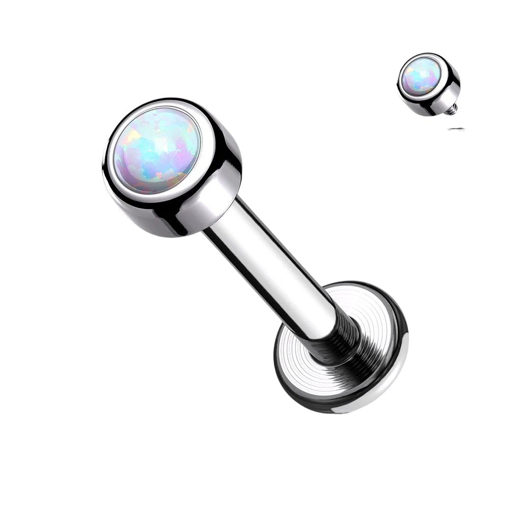 Cherry Diva Flat Back Stud White Opal 16 Gauge Opal Topped Titanium Internally Threaded Stud